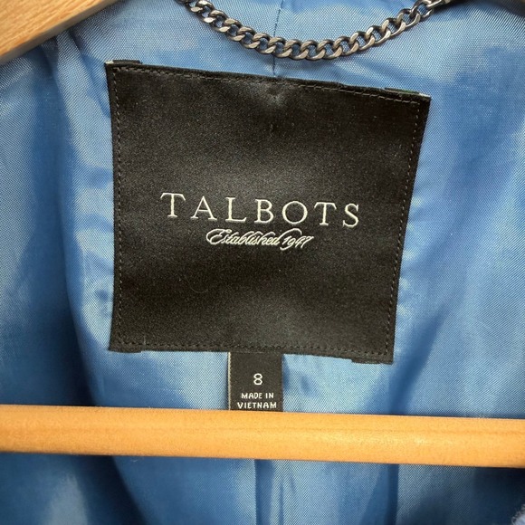 Talbots Italian Wool Blend Coat in Cornflower Blue Herringbone Size 8 - Picture 4 of 8